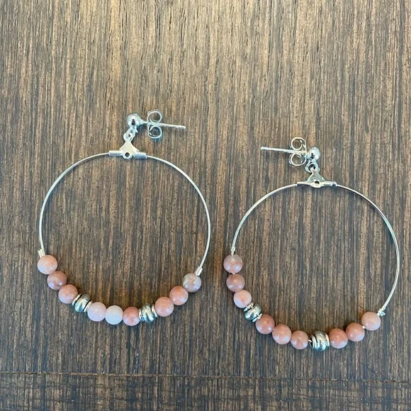 HAND CRAFTED PINK LEPIDOLITE HOOP EARRINGS - Picture 1 of 12